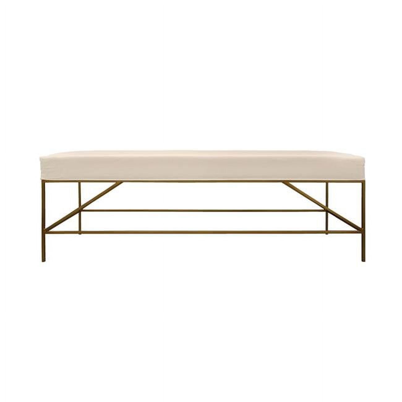 Ivory Linen Upholstered Bench with Brass Iron Base