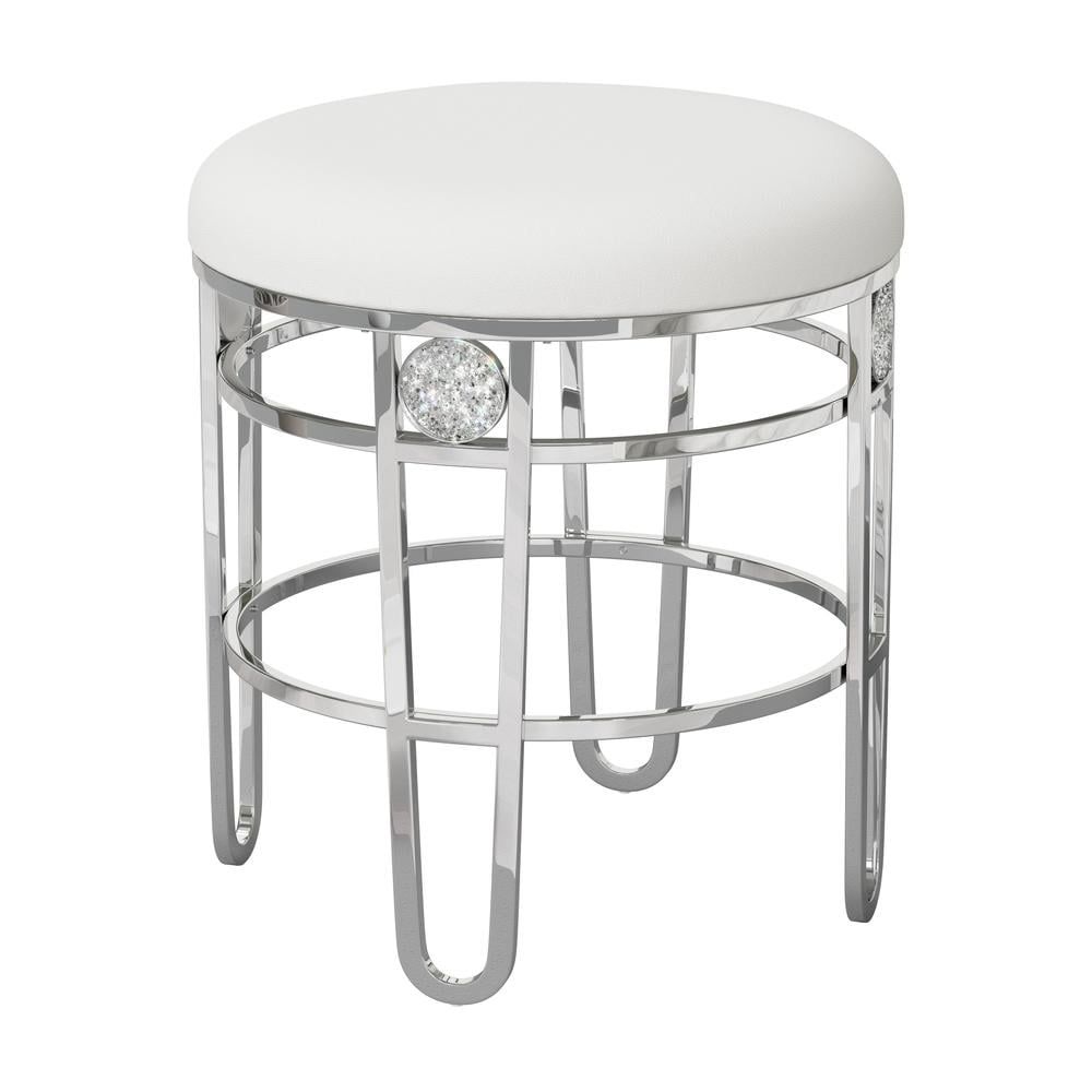 Dessa 18" White Faux Leather and Chrome Vanity Stool