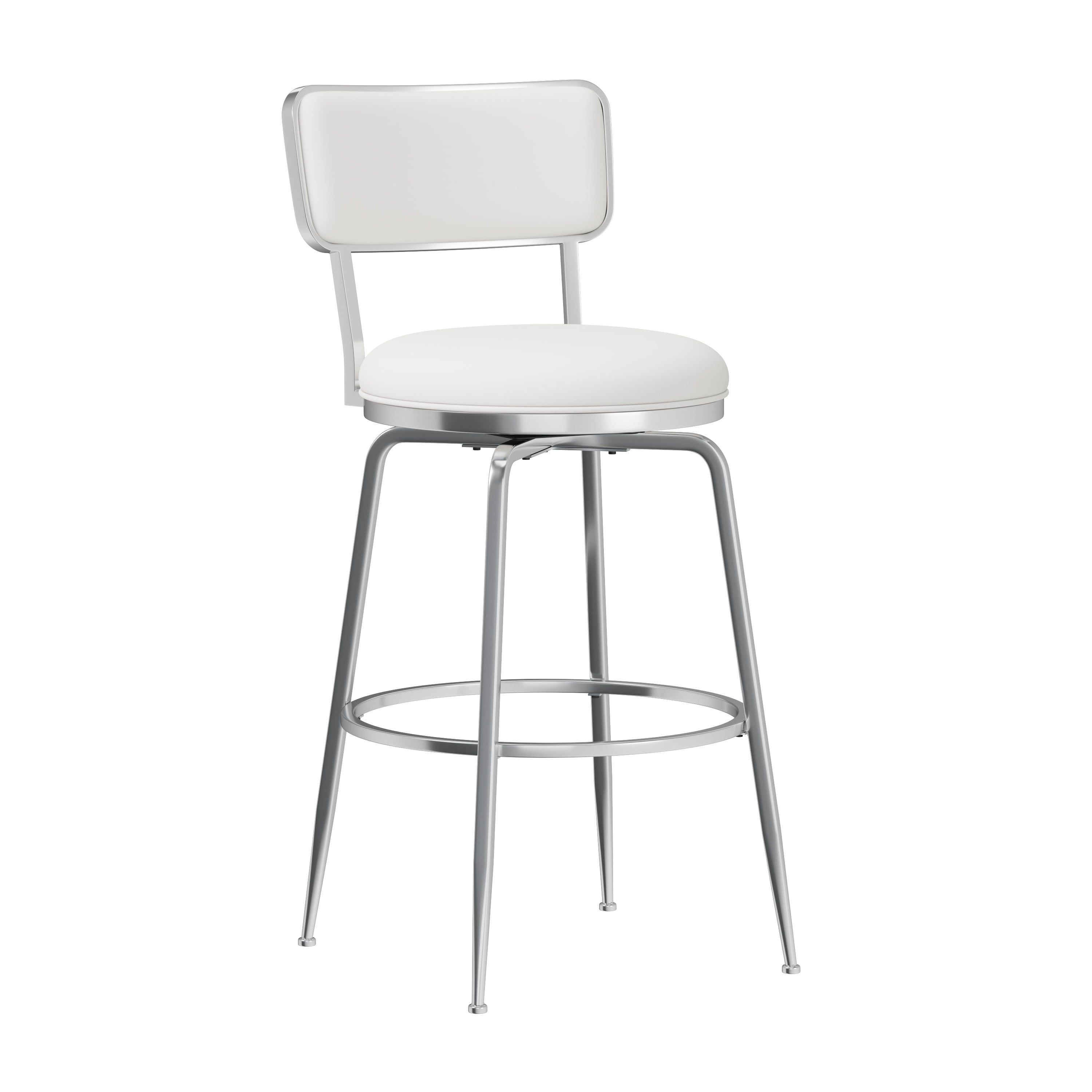 White Faux Leather and Chrome Swivel Bar Stool