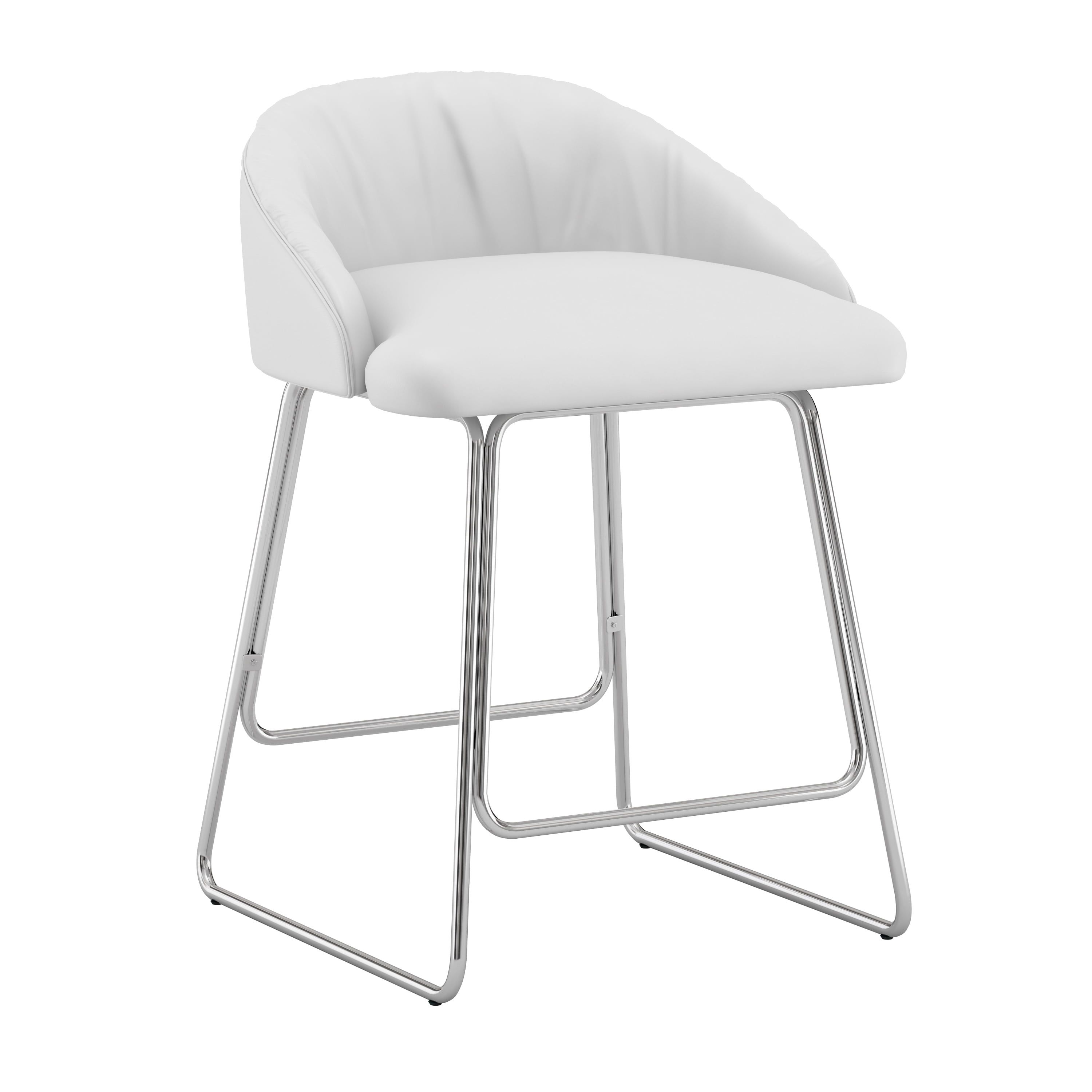 Modern Chrome Metal Counter Stool with White Faux Leather