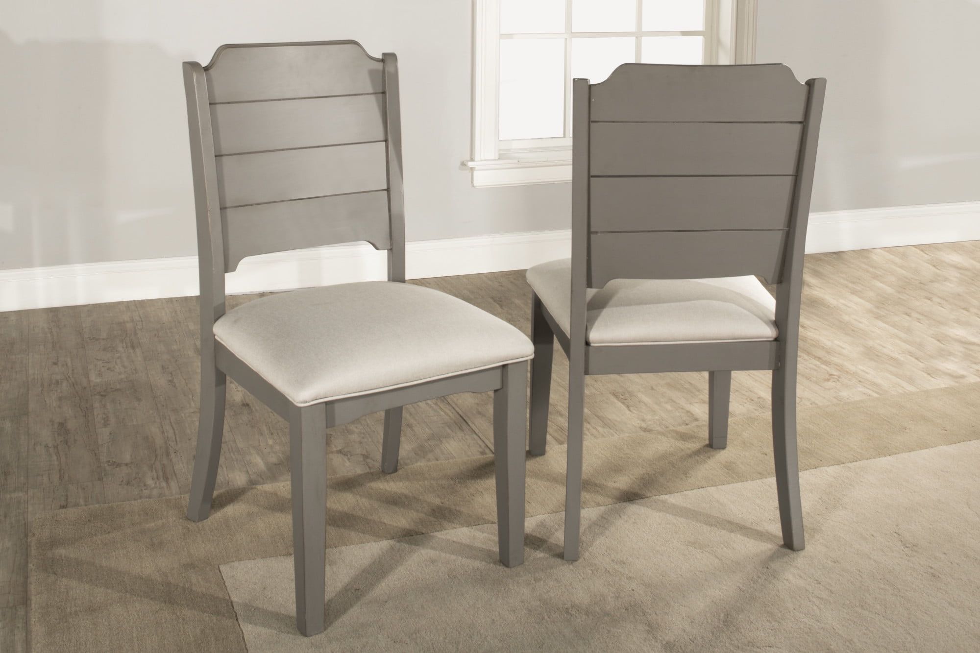 Gray Upholstered Wood Slat Back Side Chair, 37"