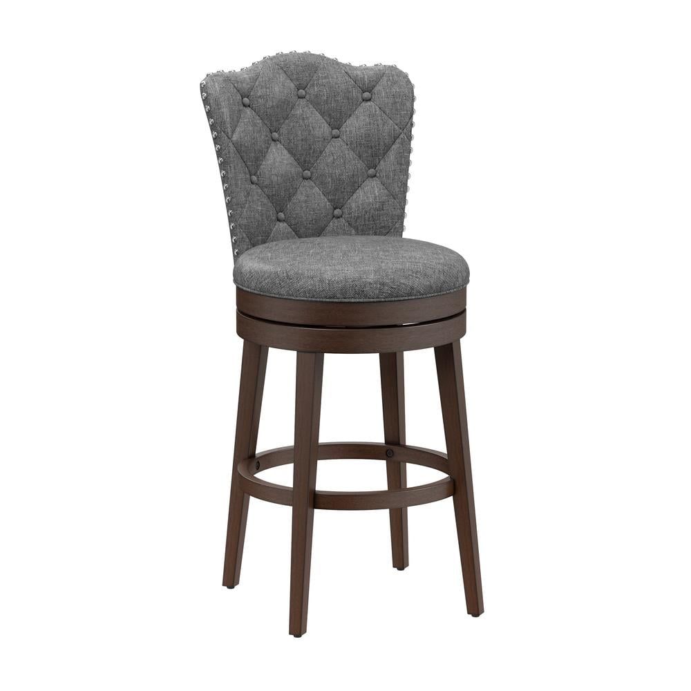 Edenwood Chocolate Wood 40" Swivel Bar Stool with Smoke Gray Upholstery