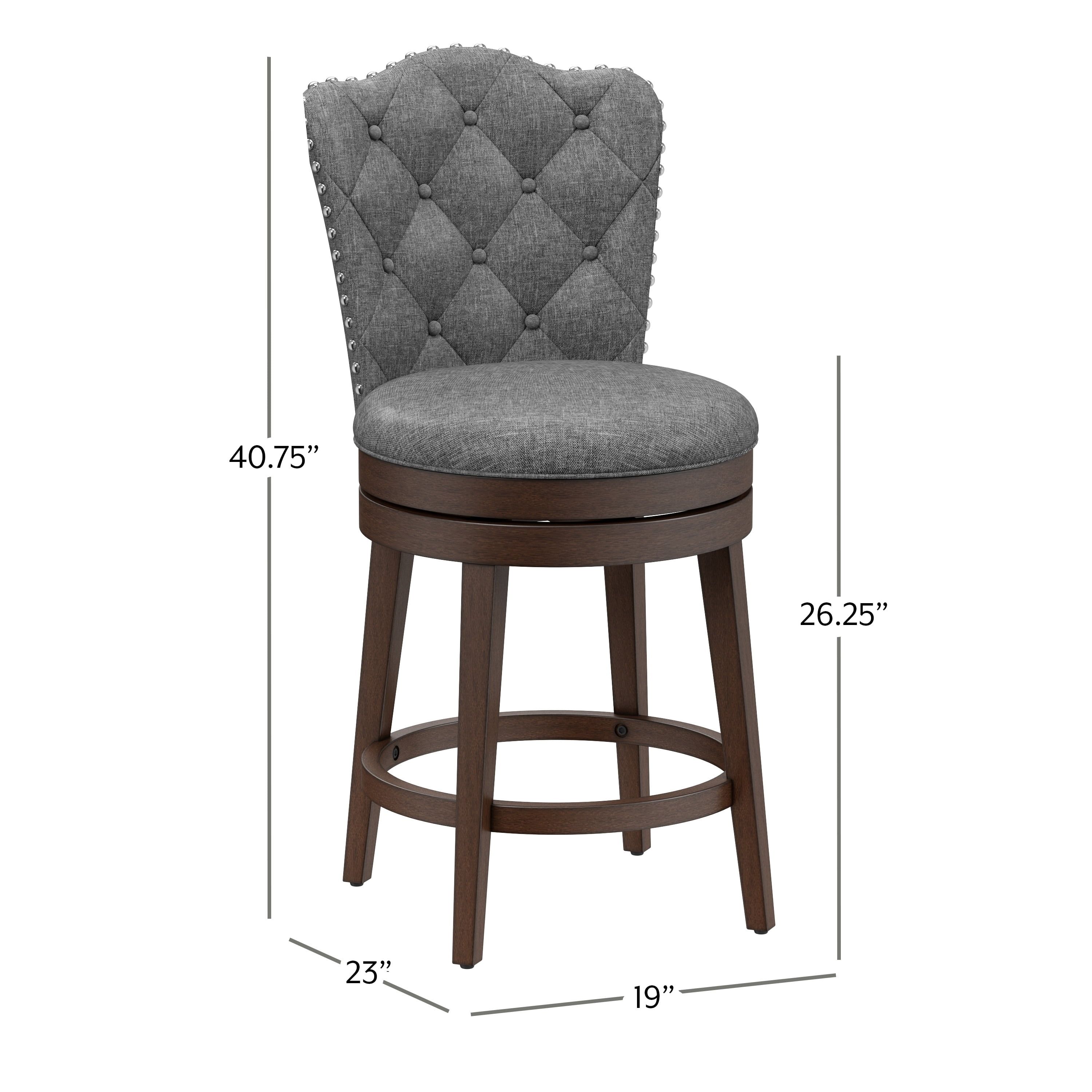 Gray Button-Tufted Wood Swivel Counter Stool