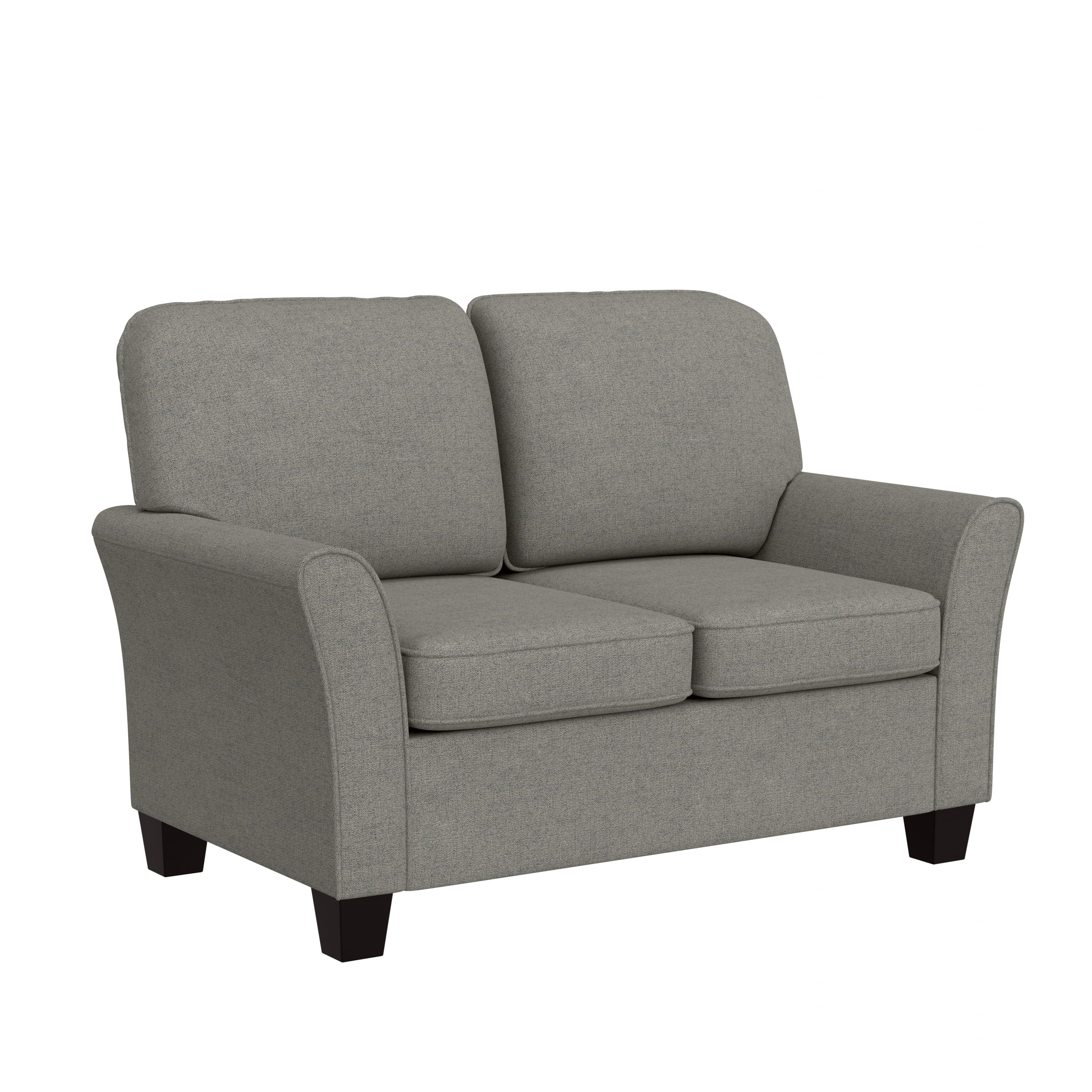 Gray Polyester Upholstered Loveseat with Rolled Arms