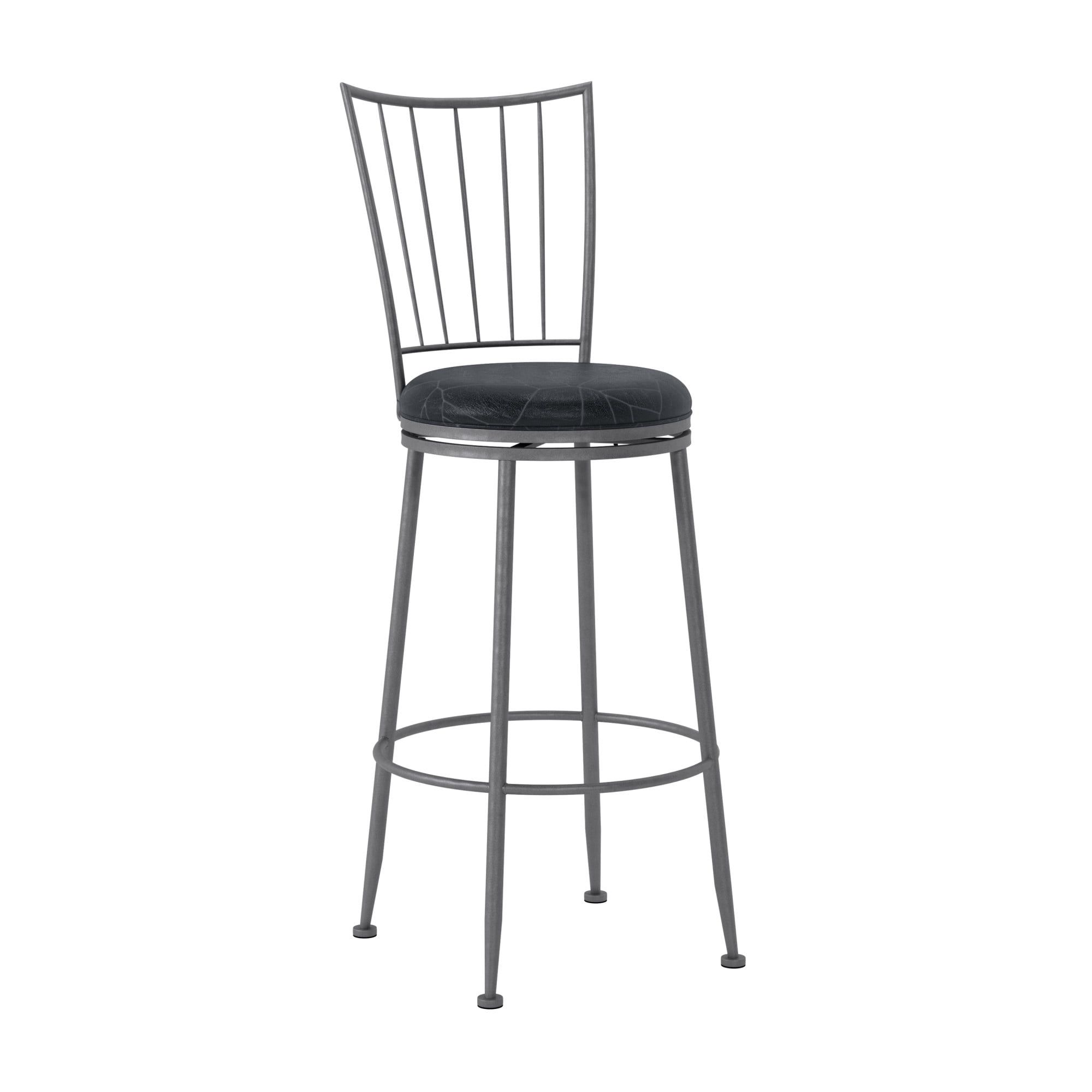 Gray Metal and Faux Leather Swivel Bar Stool