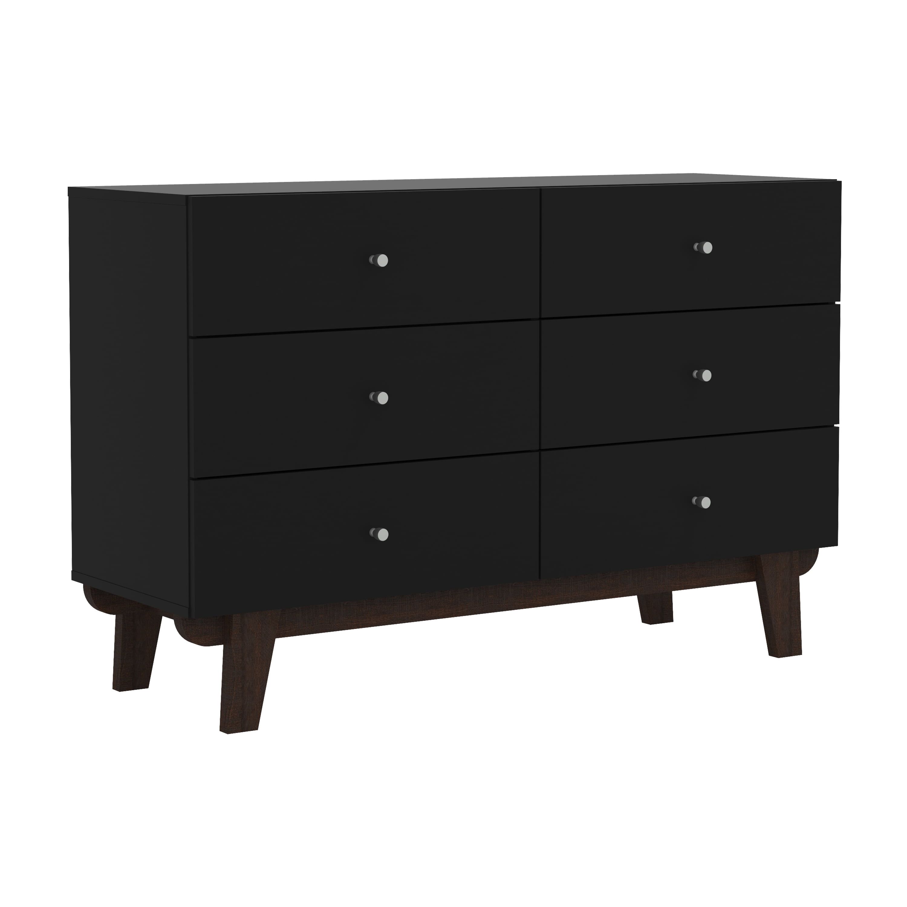 Matte Black Mid-Century Modern 6-Drawer Wood Dresser