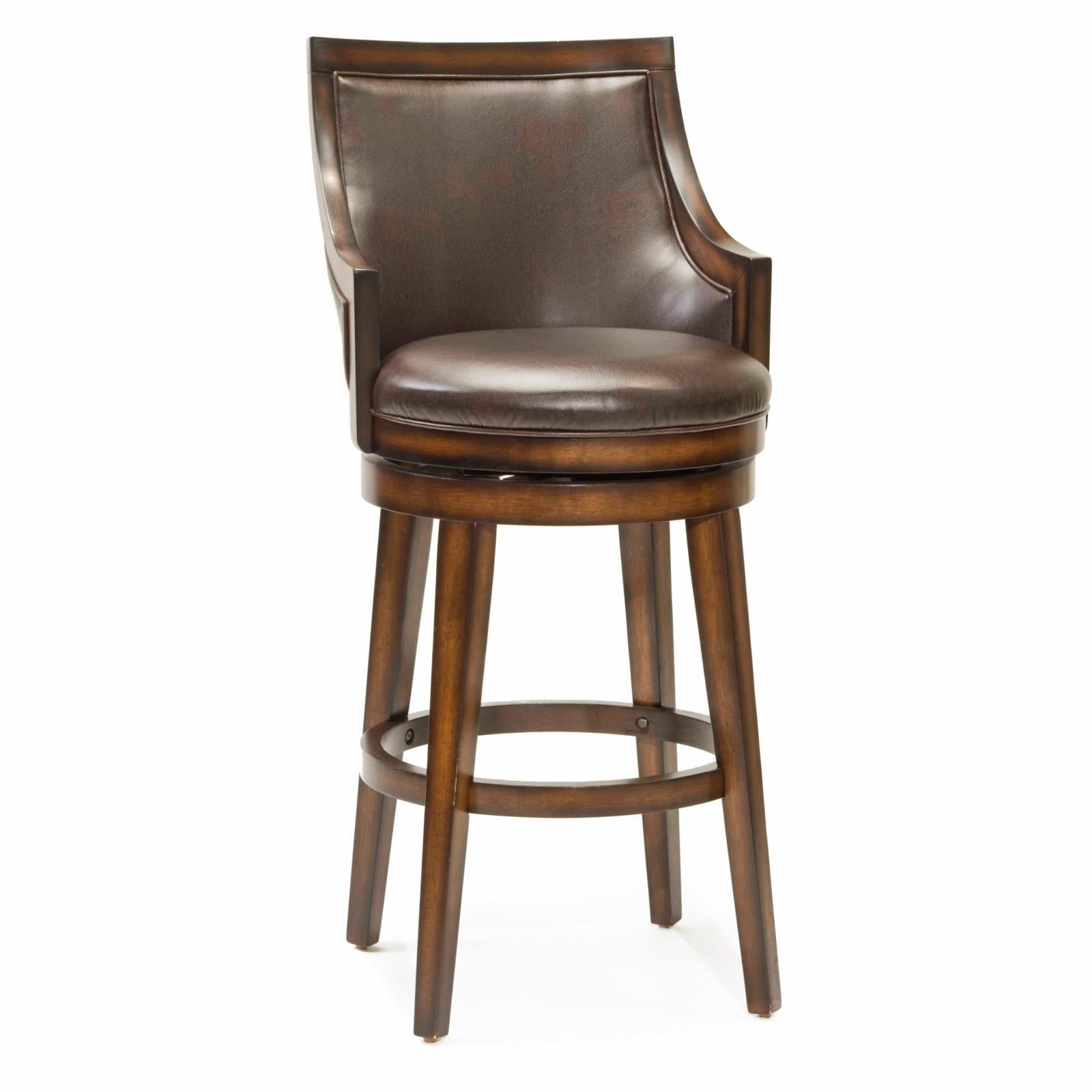 Rustic Oak and Brown Vinyl 30.5" Swivel Barstool