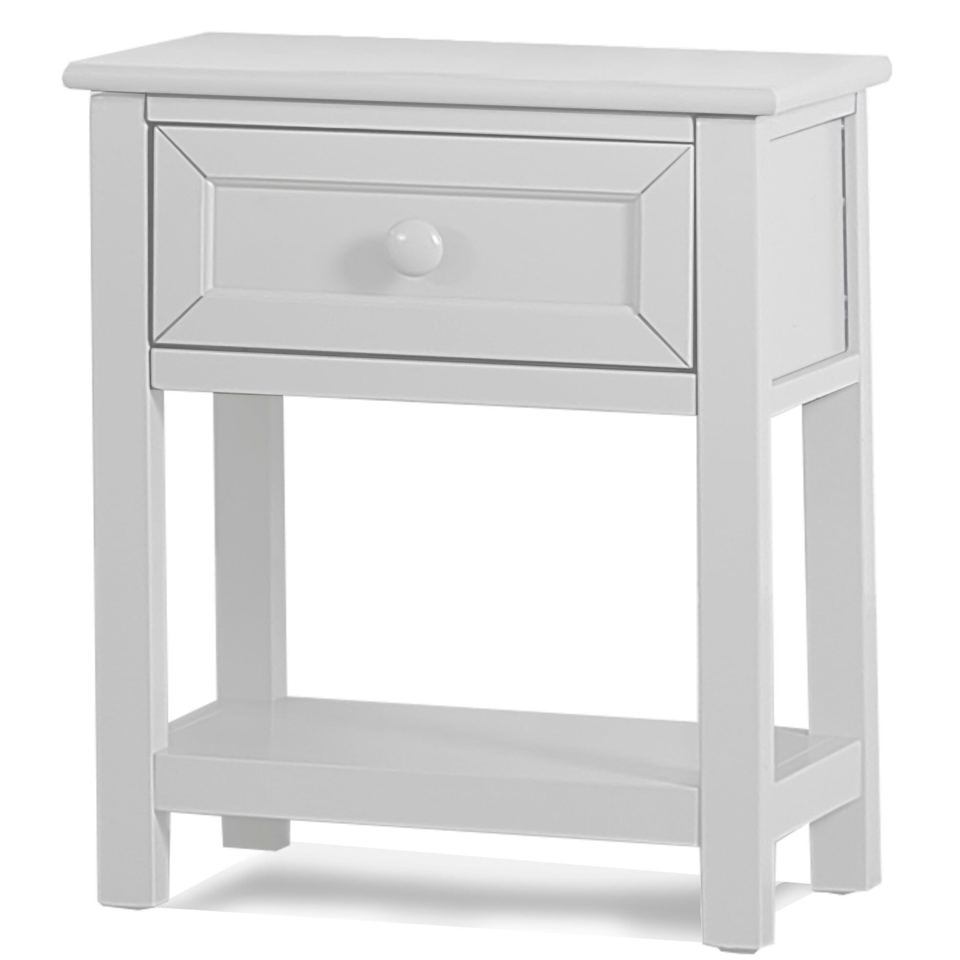 White Solid Wood 1-Drawer Nightstand with Open Shelf