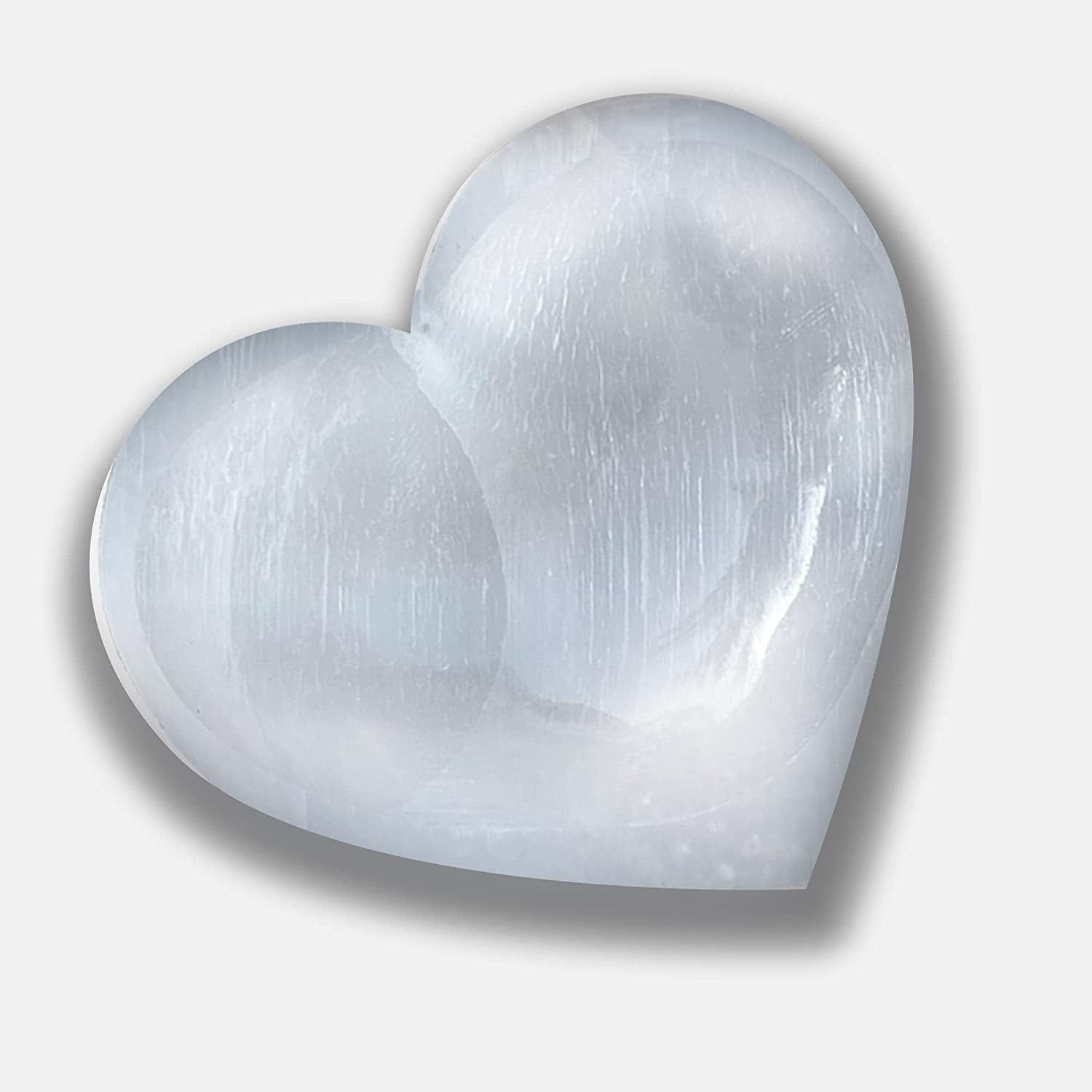 White Selenite Crystal Heart Stone Figurine, 4 x 4 Inches