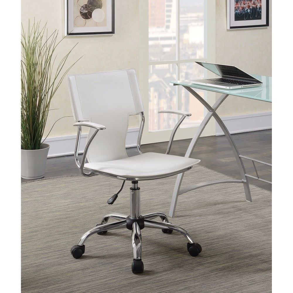 White Leather Swivel Task Chair with Chrome Base