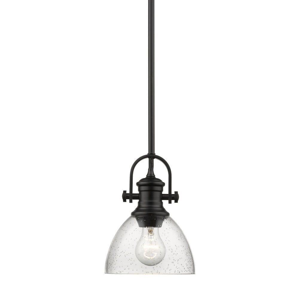 Hines Transitional Black Mini Pendant with Seeded Glass