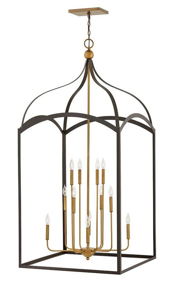 Elegant Bronze 12-Light 3-Tier Cage Chandelier with Clear Glass Panels