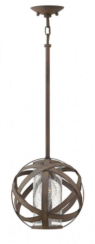 Carson Vintage Iron Globe Outdoor Pendant with Clear Seedy Glass