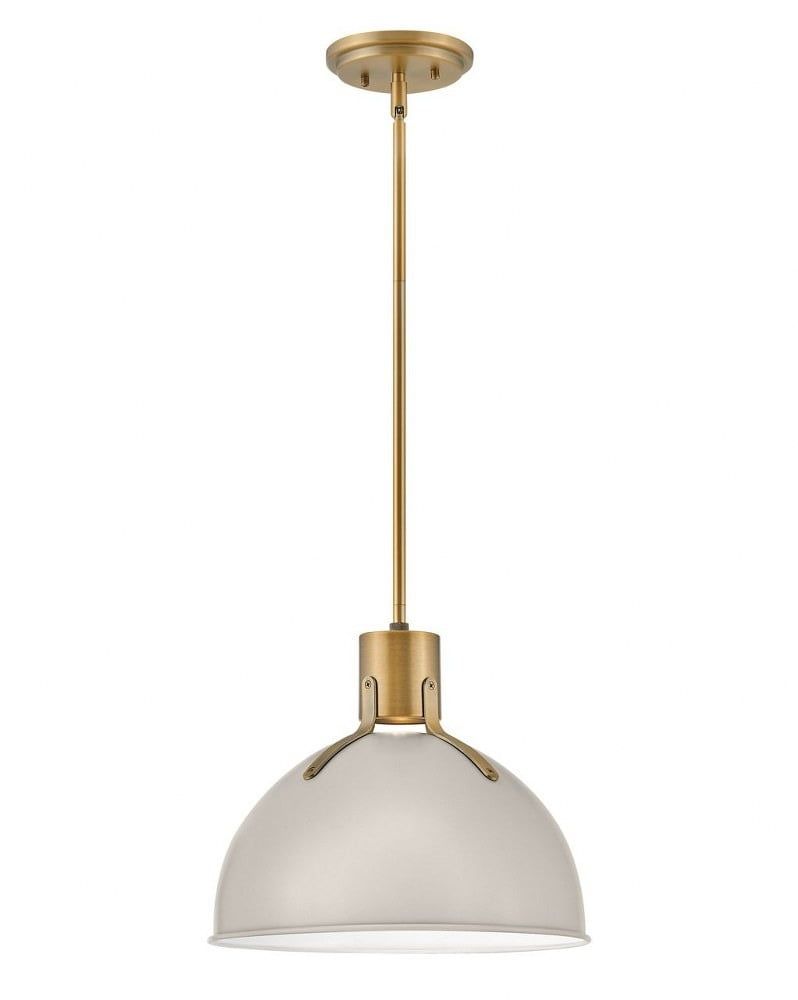 Argo Lacquered Brass and Light Taupe Glass Bowl LED Pendant