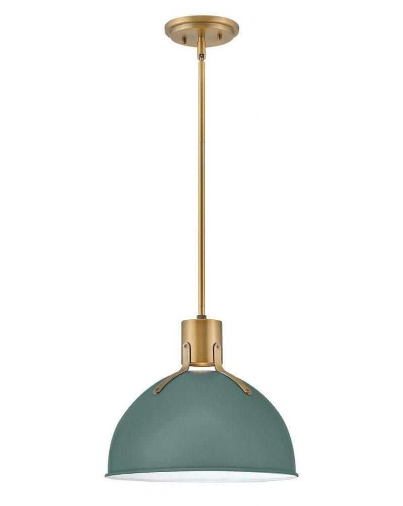 Sage Green Lacquered Brass LED Bowl Pendant Light 14"