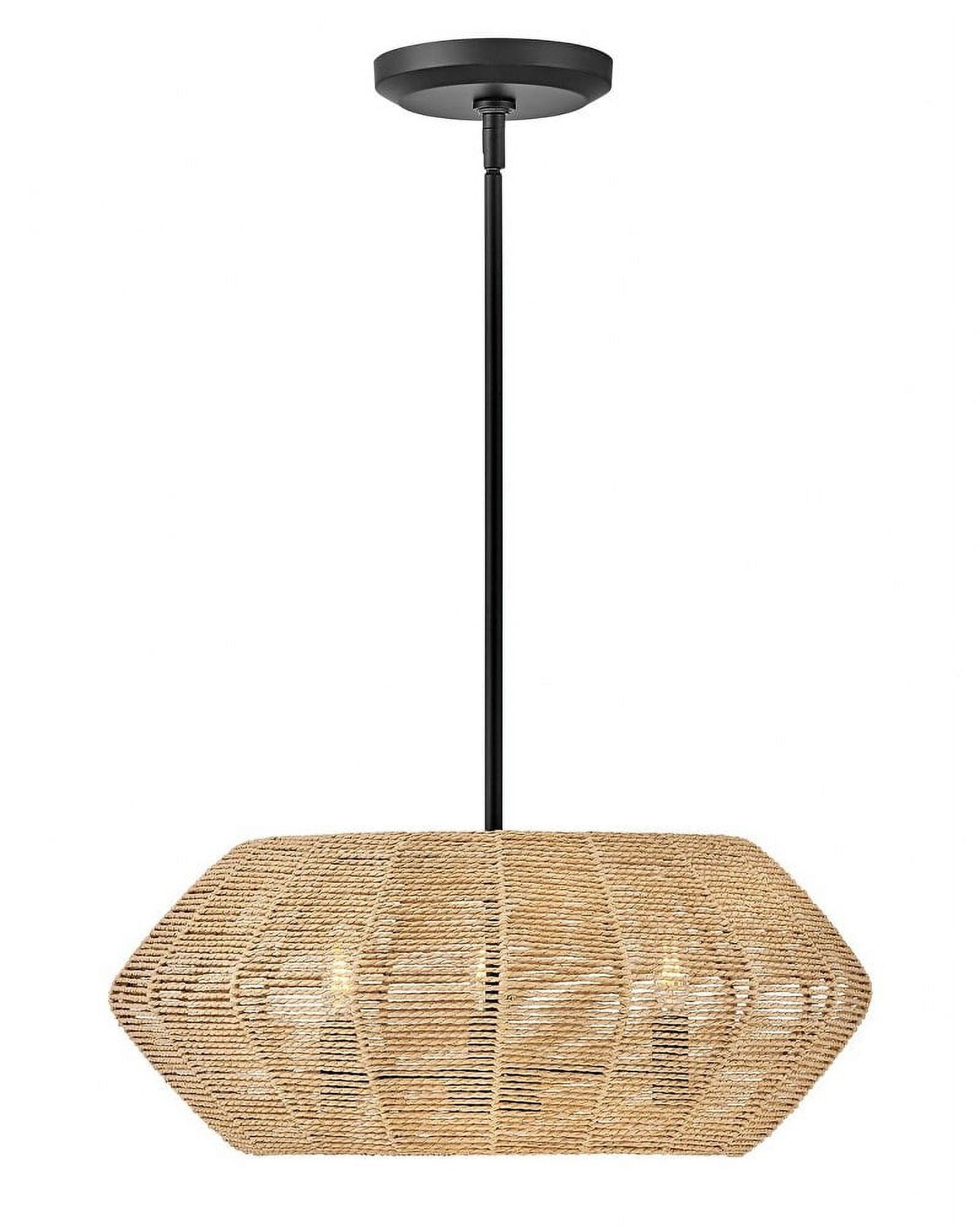 Luca Exotic Edge Black Rattan LED Drum Pendant Light