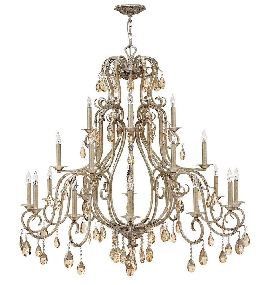 Carlton Luxe Silver Leaf 21-Light Crystal Chandelier with Optional Shade