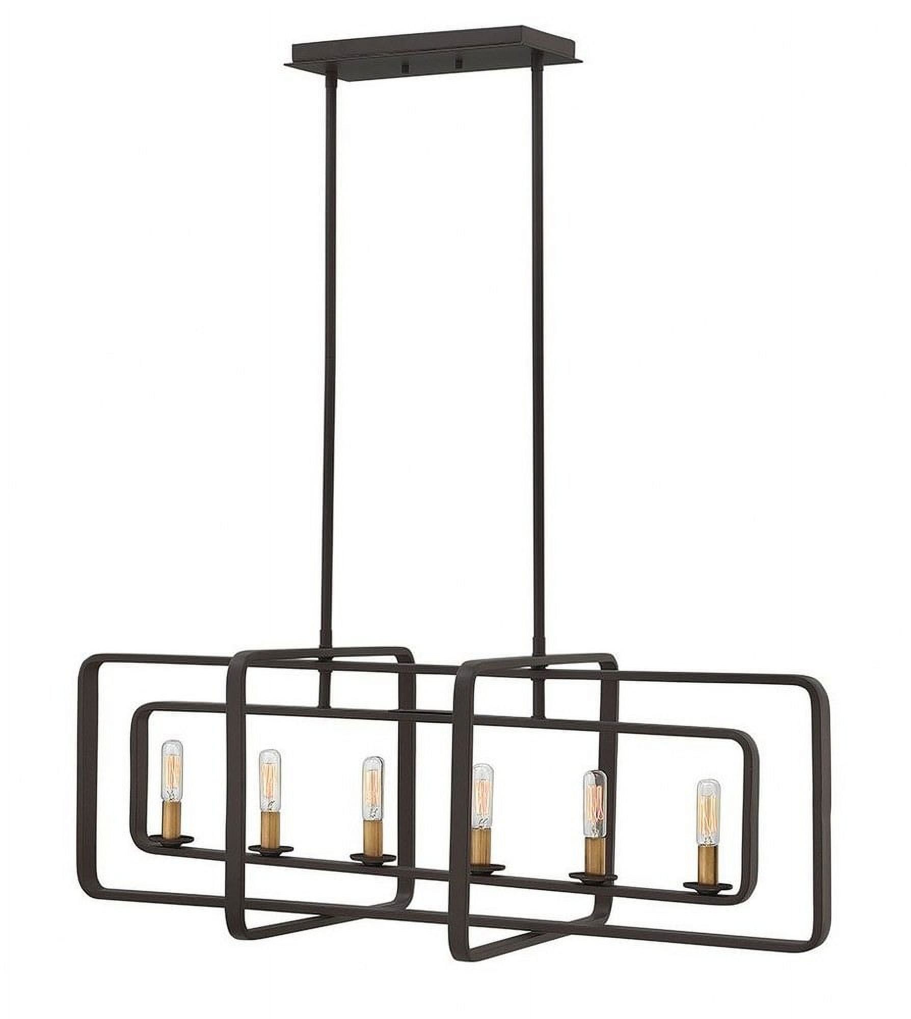 Quentin Buckeye Bronze Geometric 6-Light Chandelier with Heritage Brass Sleeves