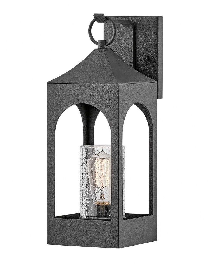 Amina Distressed Zinc 17" Outdoor Wall Lantern with Seedy Glass