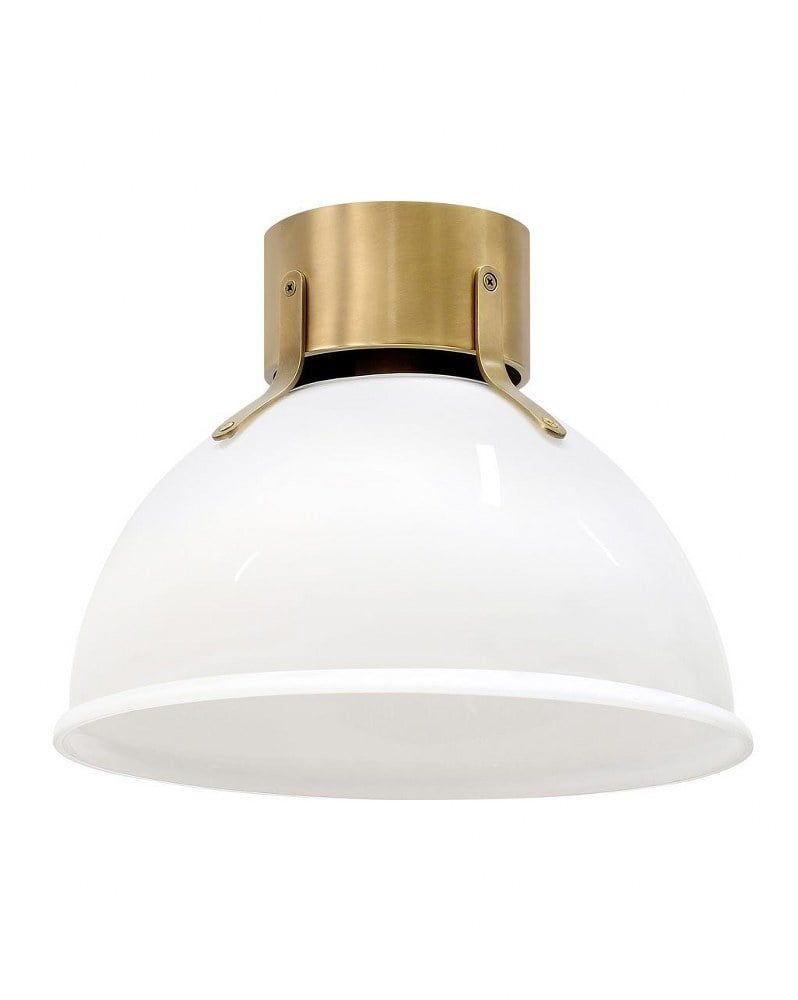 Heritage Brass and Opal Glass Dome Flush Mount Light