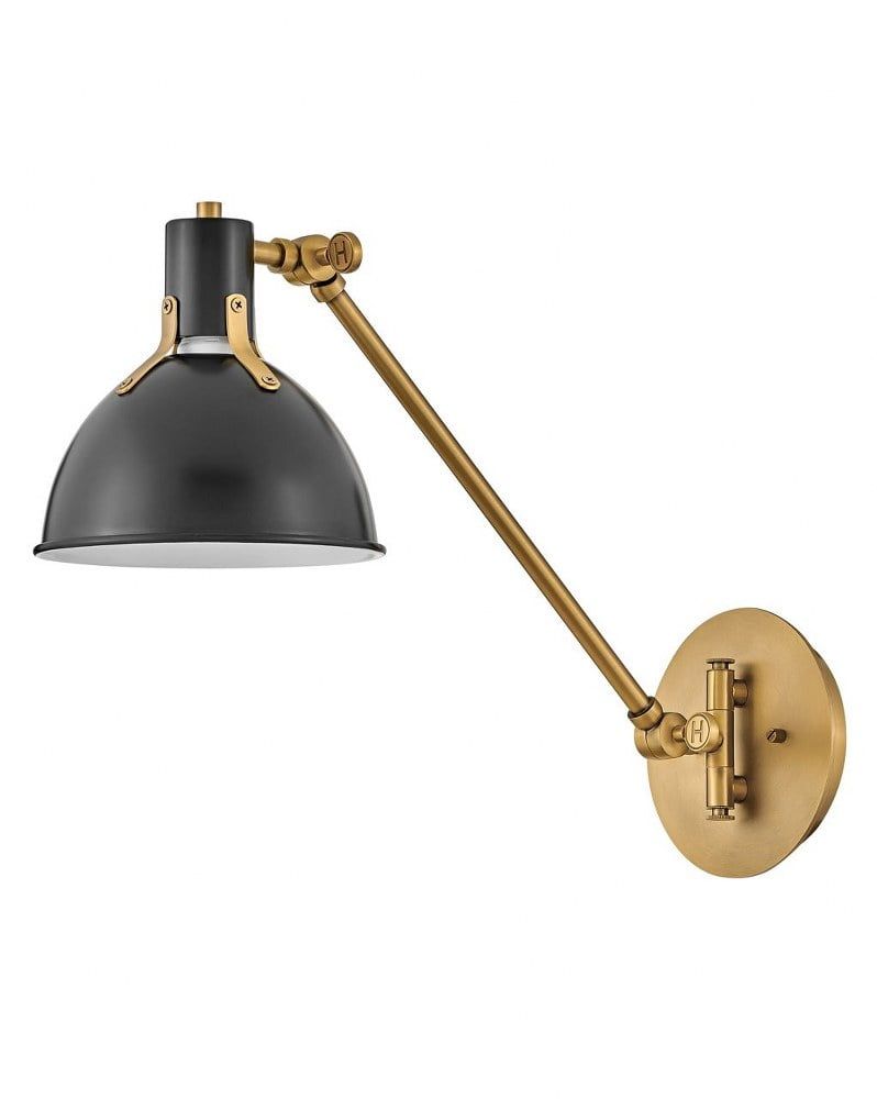 Satin Black and Lacquered Brass Swing Arm Wall Sconce