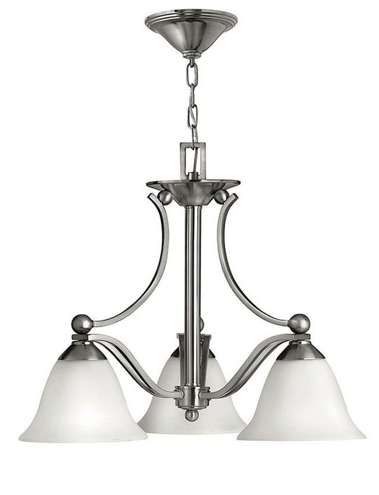 Brushed Nickel 3-Light Chandelier with Etched Opal Glass