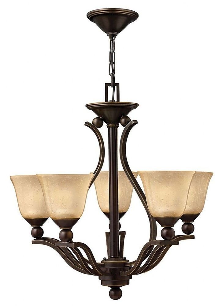 Elegance Bolla 5-Light Medium Chandelier in Olde Bronze with Amber Seedy Glass