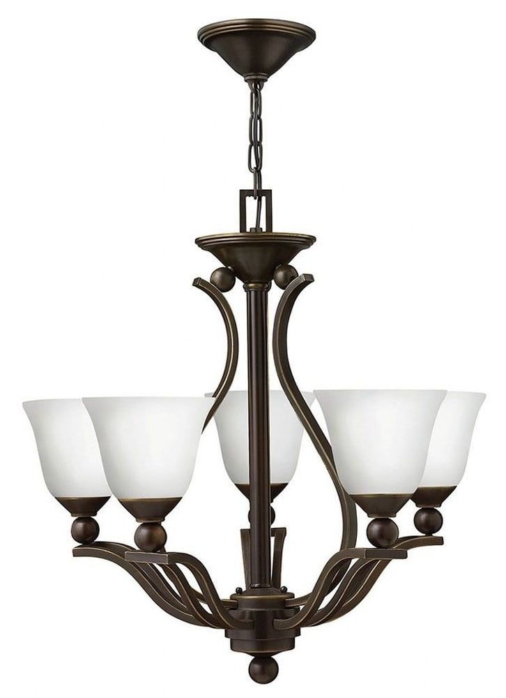 Olde Bronze Etched Opal Glass 5-Light Elegant Chandelier