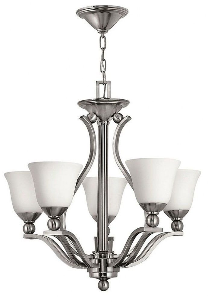 Brushed Nickel 5-Light Chandelier with Etched Opal Glass