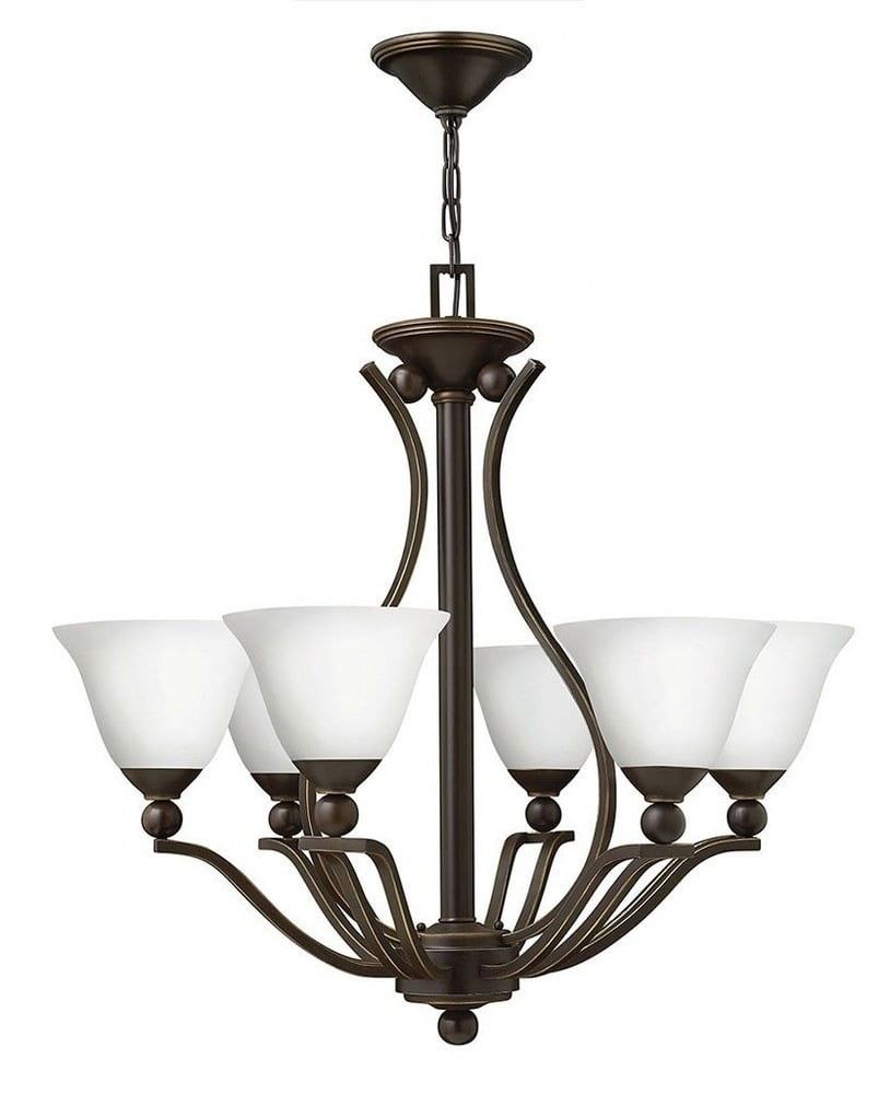 Olde Bronze 6-Light Chandelier with Etched Opal Glass