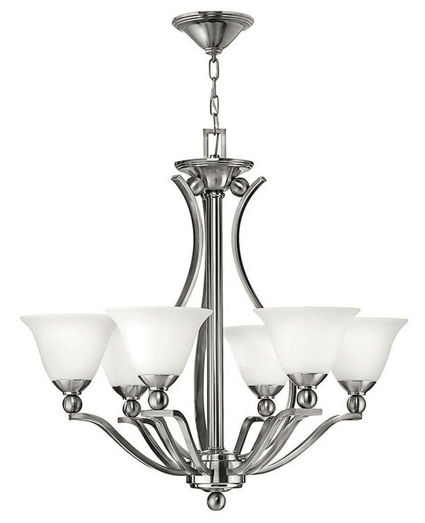 Bolla Brushed Nickel 6-Light Chandelier with Etched Opal Glass