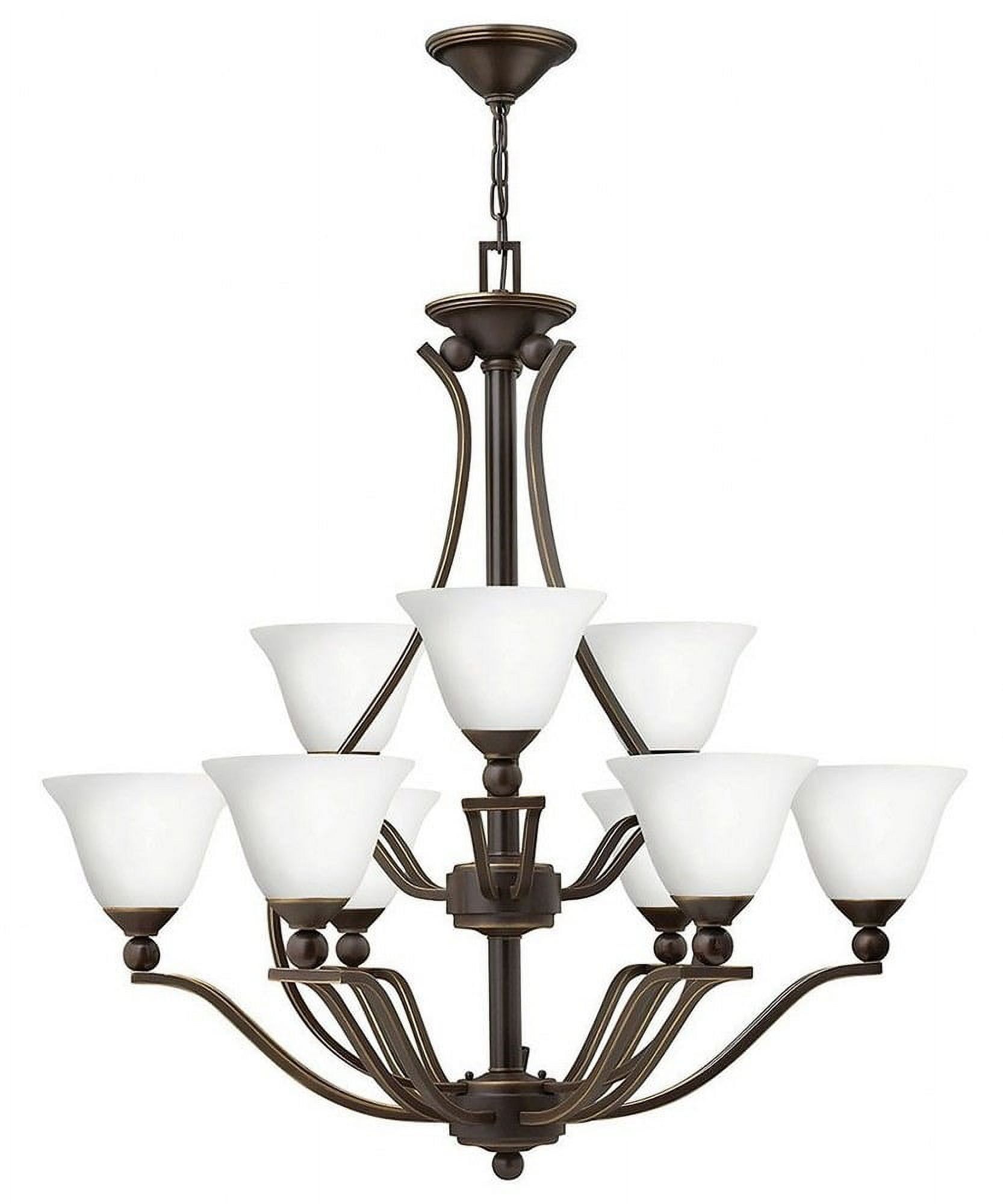 Olde Bronze 9-Light Chandelier with Etched Opal Glass