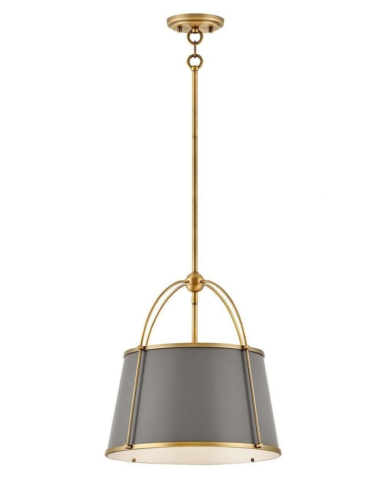 Matte Grey and Lacquered Dark Brass Drum Pendant Light