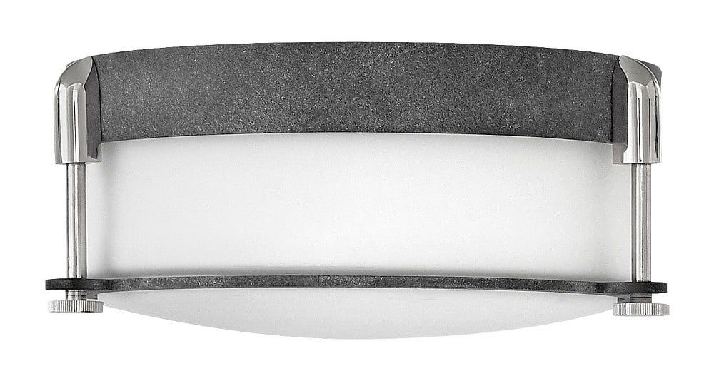 Colbin Aged Zinc 2-Light Flush Mount with Etched Opal Glass