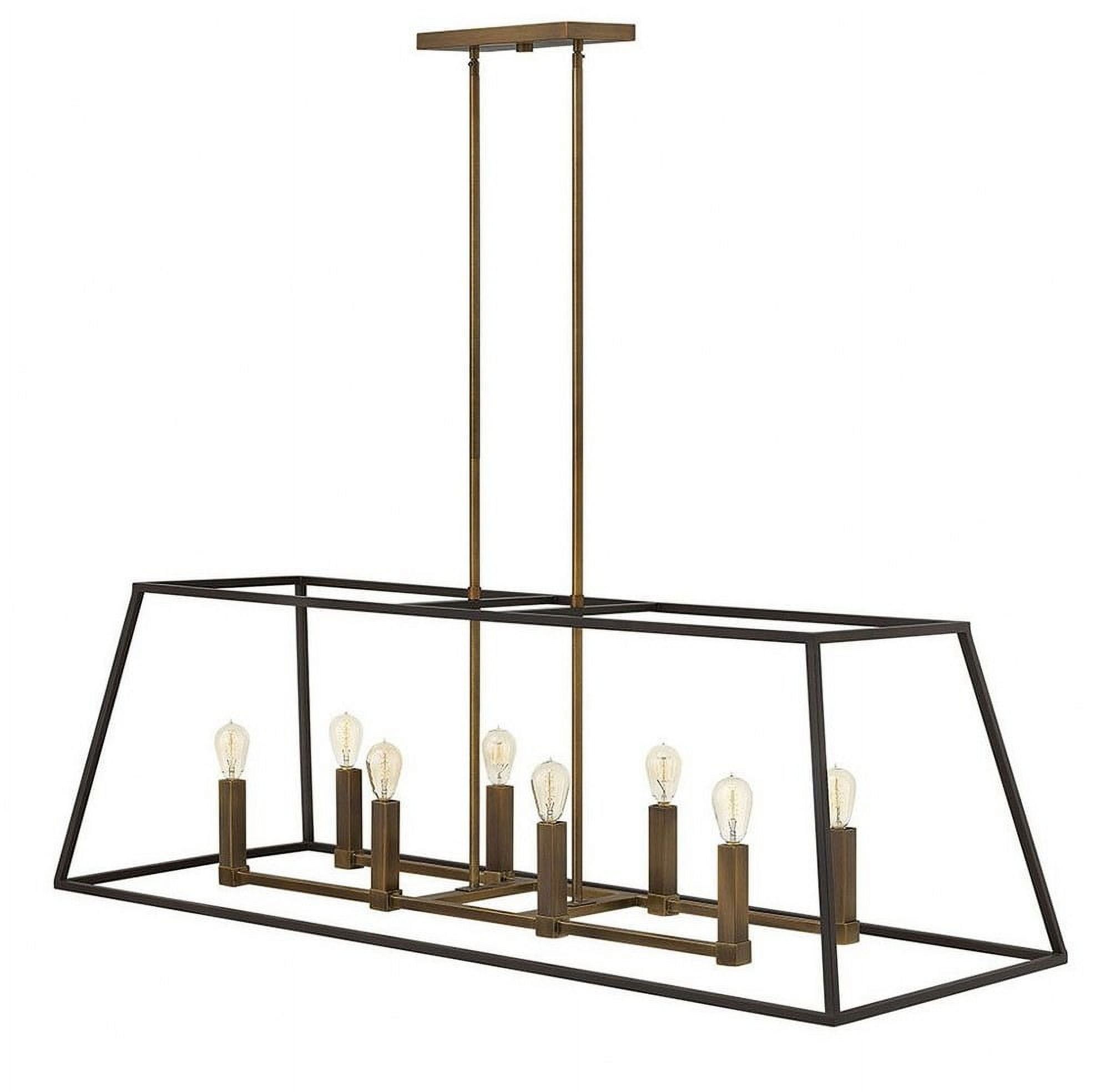 Bronze 8-Light Linear Cage Chandelier with Steel Frame