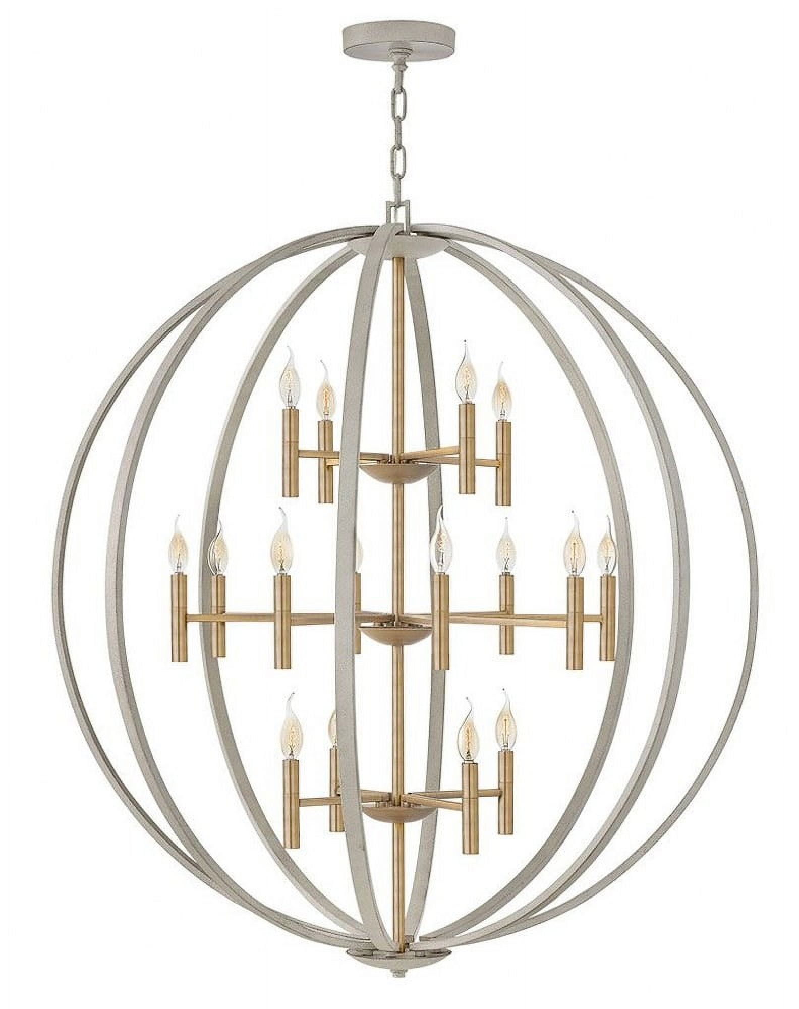 Cement Gray and Brass 16-Light Globe Chandelier