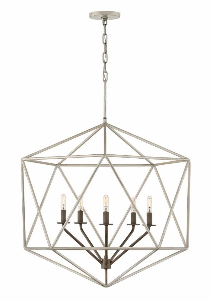 Astrid Bronze Cage Chandelier with Glacial Finish 28"x34.25"