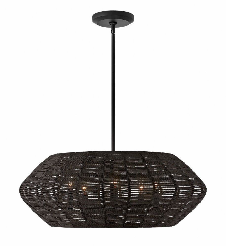 Luca Black Rattan 28" Drum Chandelier