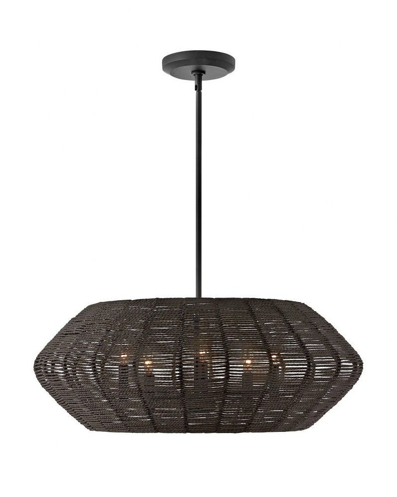 Luca Black Rattan 28" Drum Chandelier