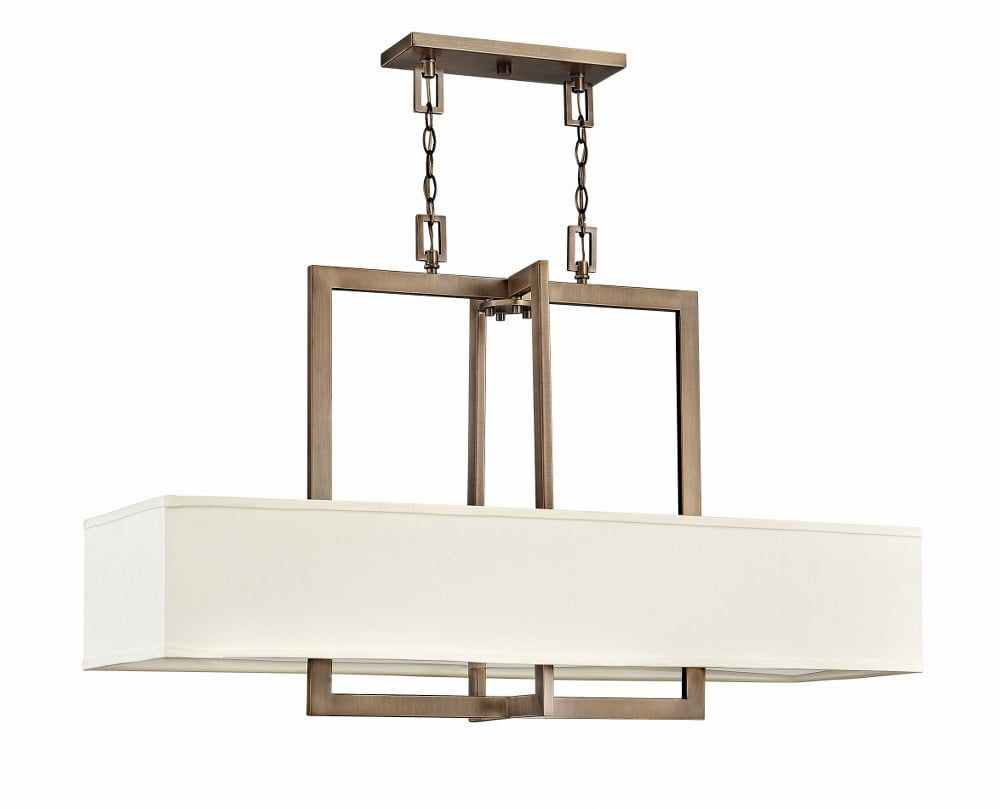 Hampton Elegance Brushed Bronze Drum Chandelier with Off-White Linen Shade