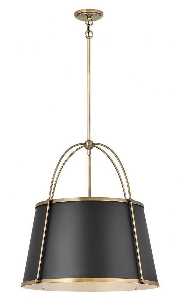 Warm Brass and Black 4-Light Drum Chandelier