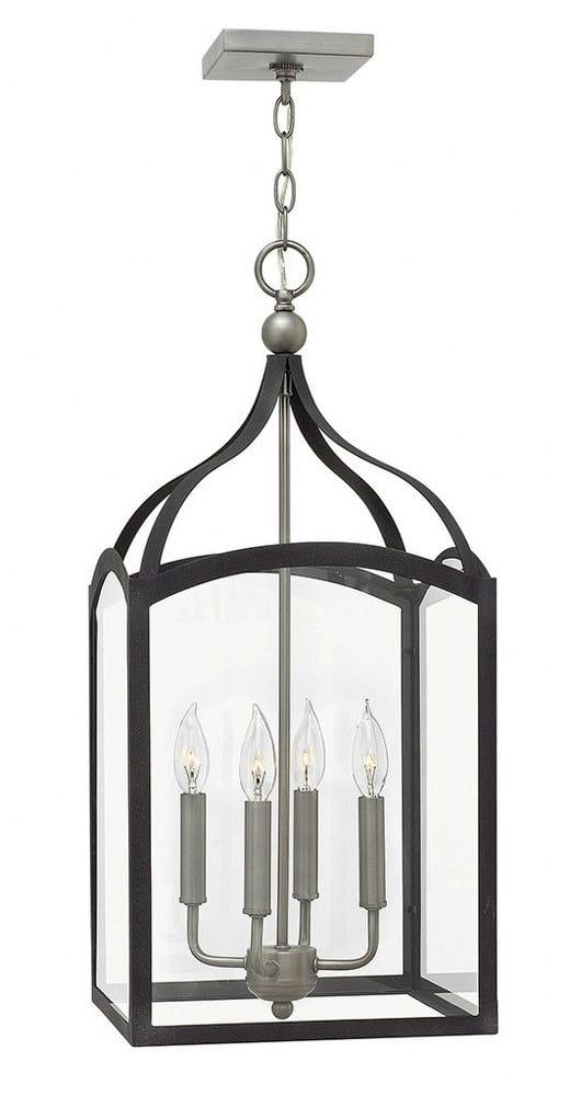 Elegant Aged Zinc 4-Light Lantern Pendant with Clear Glass