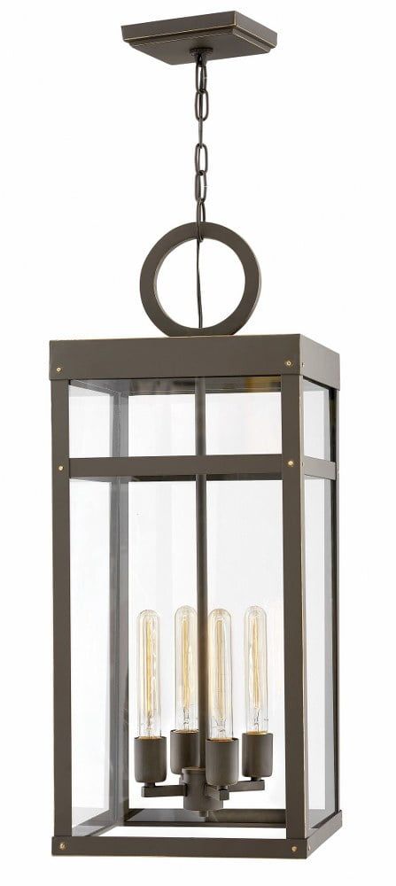 Transitional Oil Rubbed Bronze 4-Light Outdoor Pendant with Clear Glass