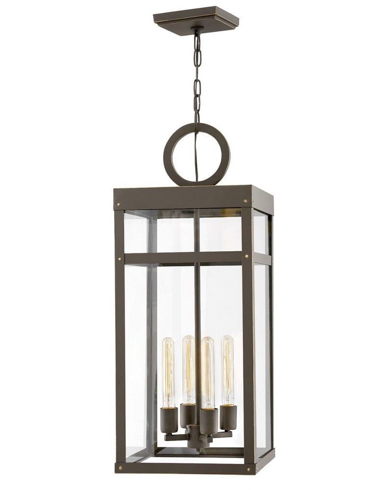 Transitional Oil Rubbed Bronze 4-Light Outdoor Pendant with Clear Glass