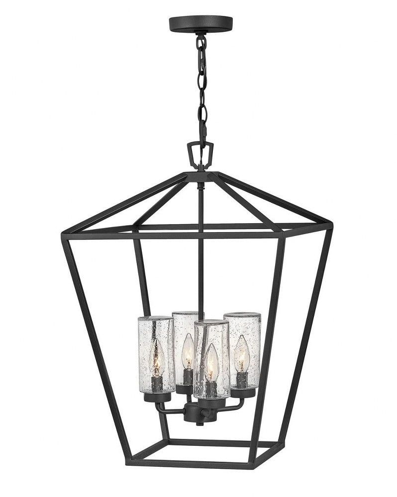 Alford Place Museum Black 4-Light Outdoor Chandelier with Clear Seedy Glass