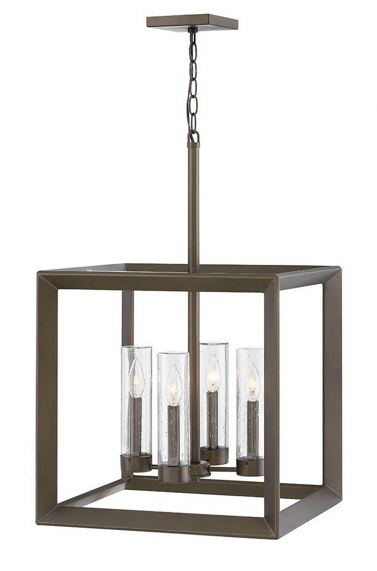 Rhodes Warm Bronze 4-Light Outdoor Chandelier with Clear Seedy Glass