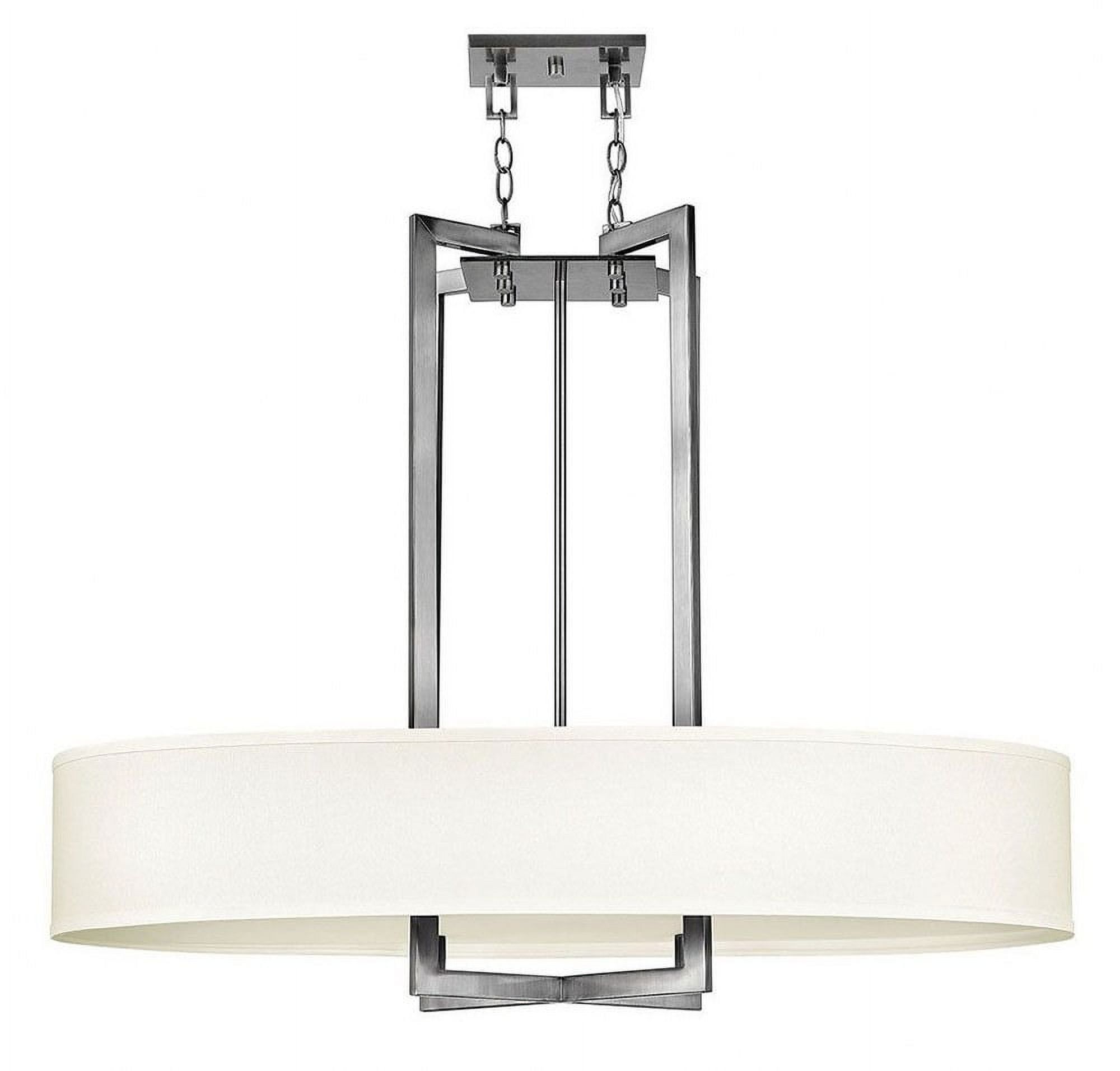 Transitional 4-Light Oval Drum Chandelier with Off-White Linen Shade - Brushed Bronze