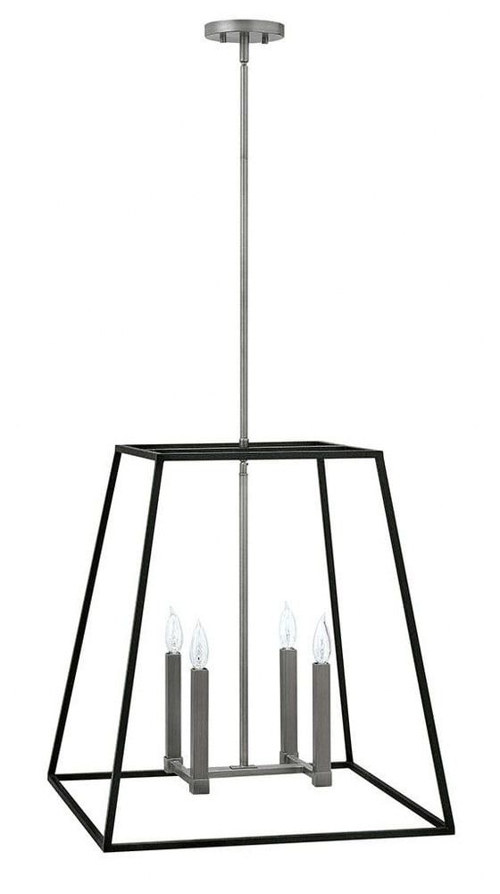 Aged Zinc 4-Light Glass and Metal Chandelier