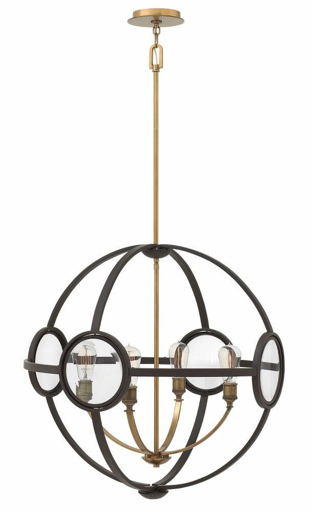 Fulham 4-Light Mid-Century Orb Chandelier in Buckeye Bronze with Clear Beveled Glass