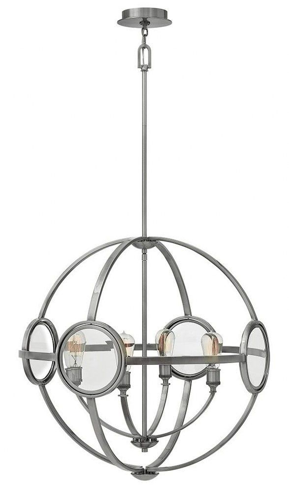 Elegant Orb 4-Light Chandelier in Polished Antique Nickel with Clear Beveled Glass